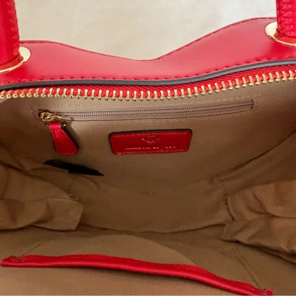 Nanette Lepore Cupid Heart Shaped Red Crossbody Bag Top Handle Purse Gold Chain